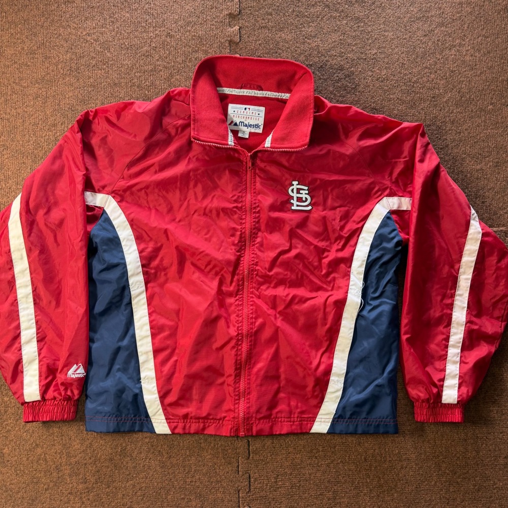 Majestic St. Louis Cardinals MLB Windbreaker Jacket Red Navy Men Medium Full Zip